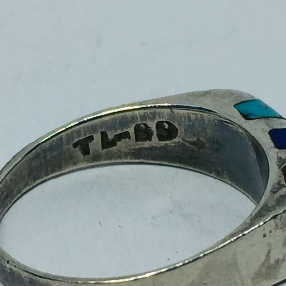 SOLD Sterling TAXCO Ring Pyrite, Lapis & Turquoise - Picture 5 of 8